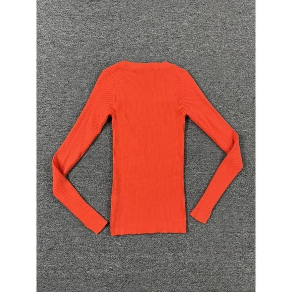 AllSaints Sweater Womens XS Orange Bardi Rib Square Neck Long Sleeve Top - Picture 2 of 9